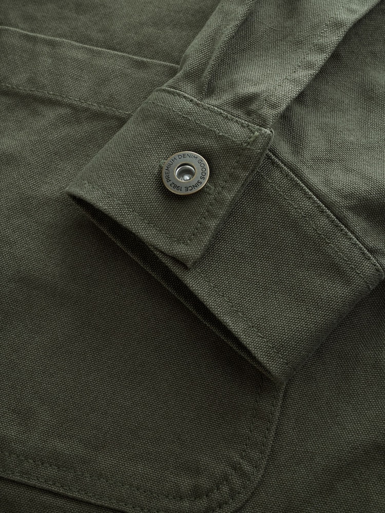 Khaki Green Canvas Cord Collar Shacket - Image 12 of 12 Khaki Green Canvas Cord Collar Shacket - Image 12 of 12