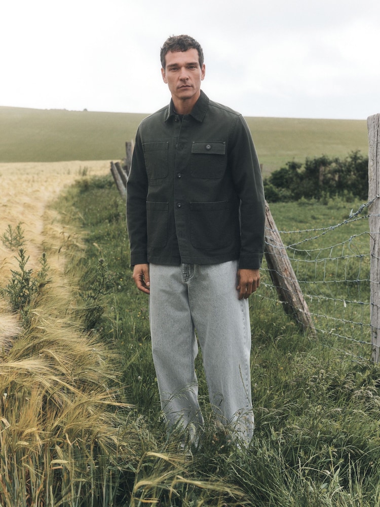 Khaki Green Canvas Cord Collar Shacket - Image 2 of 12 Khaki Green Canvas Cord Collar Shacket - Image 2 of 12