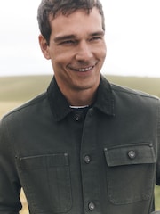 Khaki Green Canvas Cord Collar Shacket - Image 5 of 12