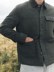 Khaki Green Canvas Cord Collar Shacket - Image 6 of 12