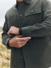 Khaki Green Canvas Cord Collar Shacket - Image 7 of 12