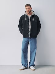 Black Quilted Cord Borg Lined Hoodie Shacket - Image 2 of 13