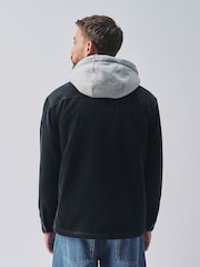 Black Quilted Cord Borg Lined Hoodie Shacket - Image 3 of 13