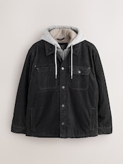 Black Quilted Cord Borg Lined Hoodie Shacket - Image 7 of 13