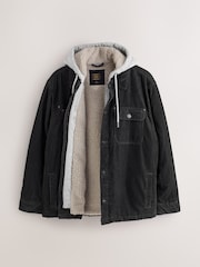 Black Quilted Cord Borg Lined Hoodie Shacket - Image 8 of 13
