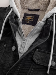 Black Quilted Cord Borg Lined Hoodie Shacket - Image 9 of 13