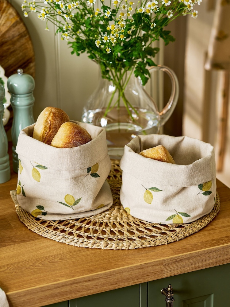Sophie Allport Set of 2 Lemons Linen Bread Baskets - Bild 1 von 3 Sophie Allport Set of 2 Lemons Linen Bread Baskets - Bild 1 von 3