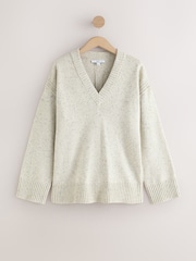 Ecru Neppy Long Sleeve VNeck Relaxed Jumper - Image 6 of 9