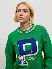 Green Peanuts Snoopy License Long Sleeve Crew Neck Knitted Jumper With Wool - Image 4 of 7