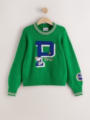 Green Peanuts Snoopy License Long Sleeve Crew Neck Knitted Jumper With Wool - Image 5 of 7