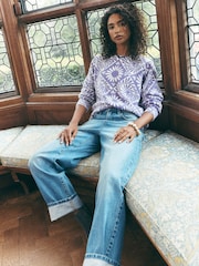 Purple Floral National Trust X Next Long Sleeve Crew Neck Knitted Jumper With Wool - Image 2 of 9