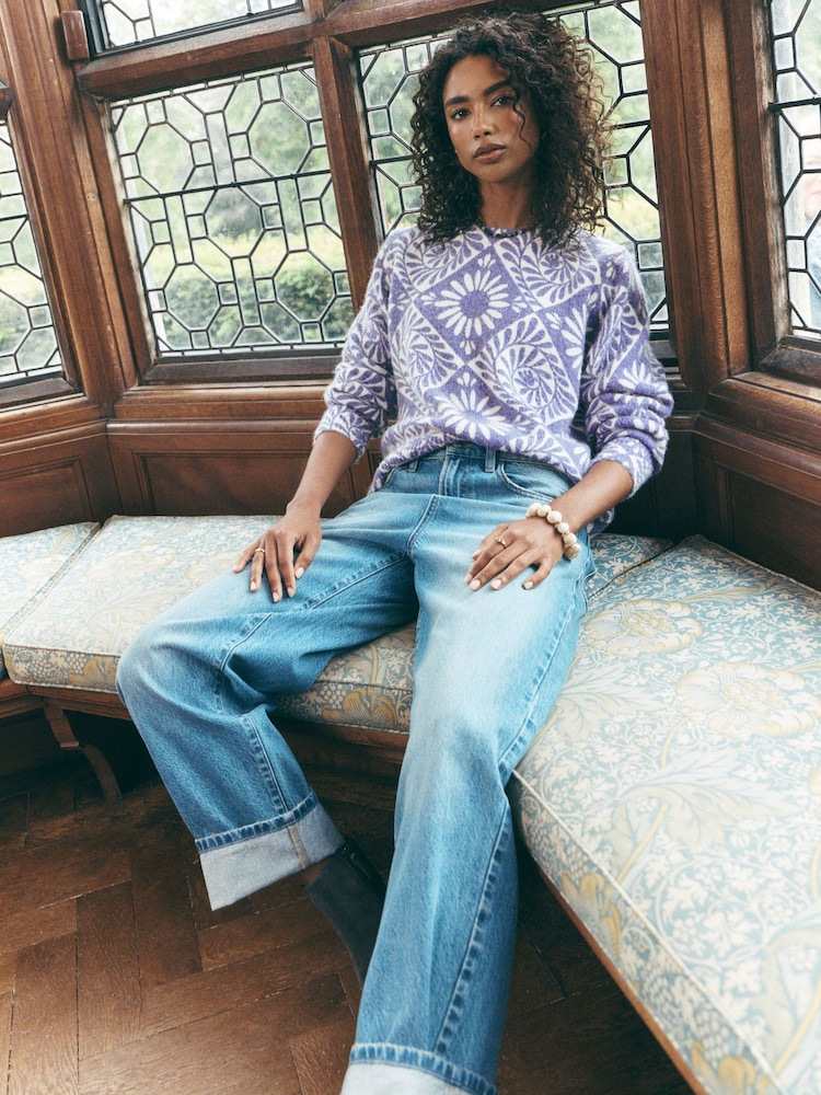 Purple Floral National Trust X Next Long Sleeve Crew Neck Knitted Jumper With Wool - Image 2 of 9 Purple Floral National Trust X Next Long Sleeve Crew Neck Knitted Jumper With Wool - Image 2 of 9