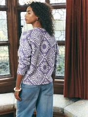 Purple Floral National Trust X Next Long Sleeve Crew Neck Knitted Jumper With Wool - Image 5 of 9