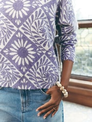 Purple Floral National Trust X Next Long Sleeve Crew Neck Knitted Jumper With Wool - Image 6 of 9