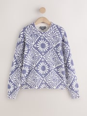 Purple Floral National Trust X Next Long Sleeve Crew Neck Knitted Jumper With Wool - Image 7 of 9