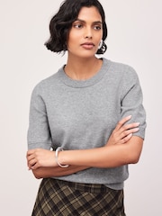 Grey Marl Supersoft Short Sleeve Knitted T-Shirt - Image 1 of 9
