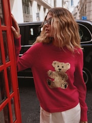 Red Bear Graphic Crew Neck Long Sleeve Knitted Jumper - Image 1 of 8