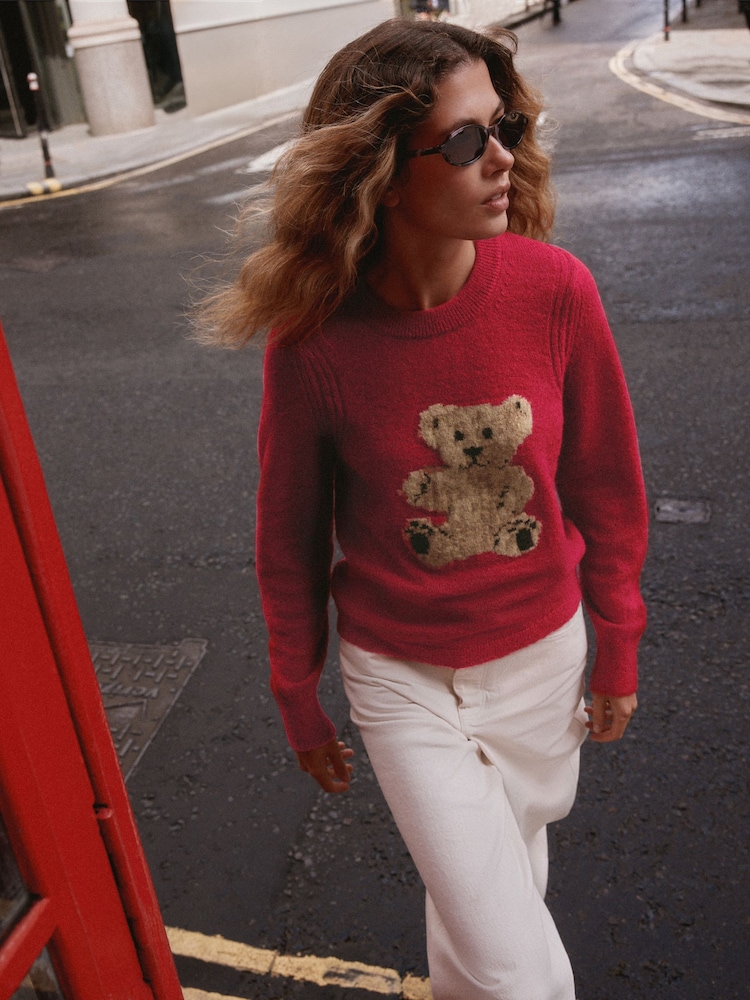 Red Bear Graphic Crew Neck Long Sleeve Knitted Jumper - Image 2 of 8