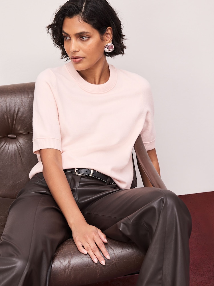 Light Pink Supersoft Short Sleeve Knitted T-Shirt - Image 1 of 5