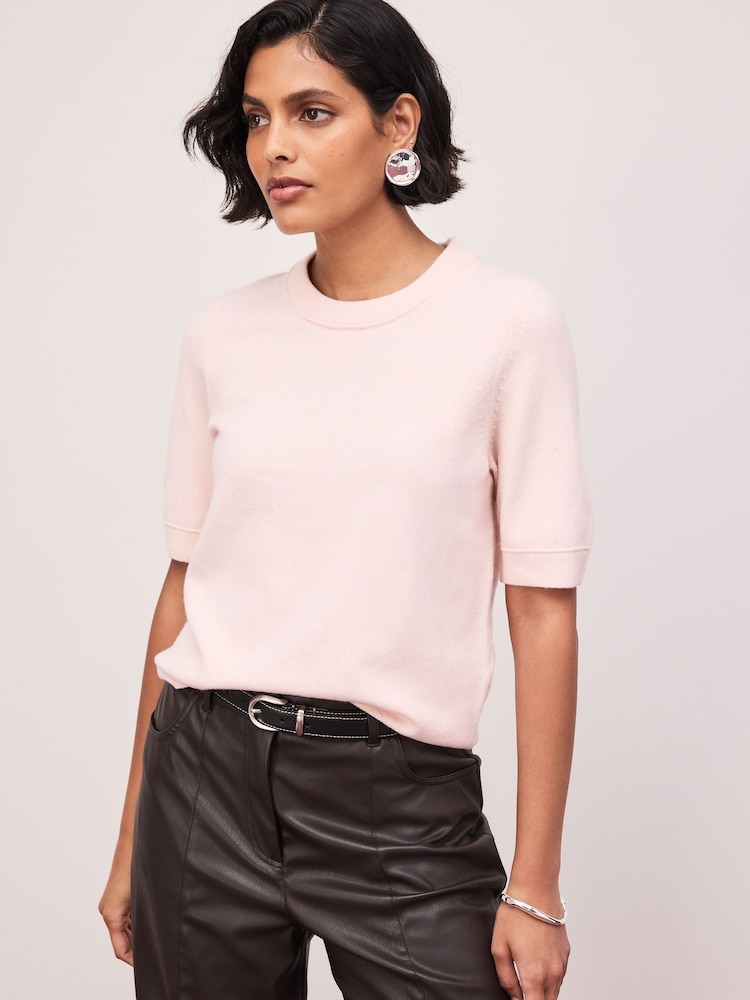 Light Pink Supersoft Short Sleeve Knitted T-Shirt - Image 2 of 5