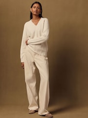 Ecru Supersoft Cable Knit V-Neck Mid Length Jumper - Image 3 of 5