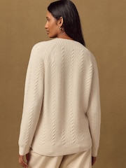 Ecru Supersoft Cable Knit V-Neck Mid Length Jumper - Image 4 of 5