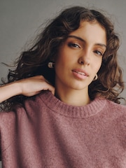 Mauve-Pink - Long Sleeve Crew Neck Knitted Jumper - Bild 4 von 7