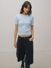Light Blue Cable Knit Short Sleeve Jumper - Image 3 of 7
