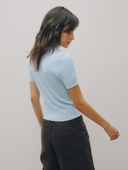 Light Blue Cable Knit Short Sleeve Jumper - Image 4 of 7