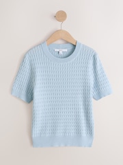Light Blue Cable Knit Short Sleeve Jumper - Image 5 of 7