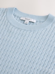 Light Blue Cable Knit Short Sleeve Jumper - Image 6 of 7