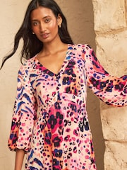 Love & Roses Multi Animal Balloon Sleeve Midi Dress - Image 2 of 5