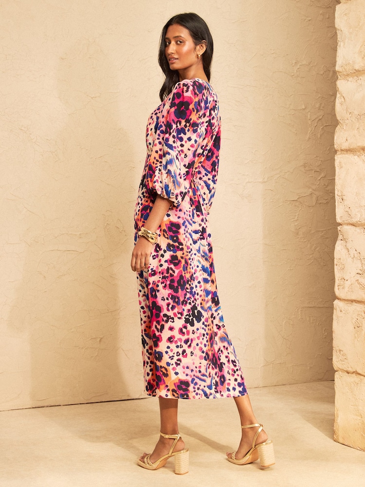Love & Roses Multi Animal Balloon Sleeve Midi Dress - Image 5 of 5 Love & Roses Multi Animal Balloon Sleeve Midi Dress - Image 5 of 5