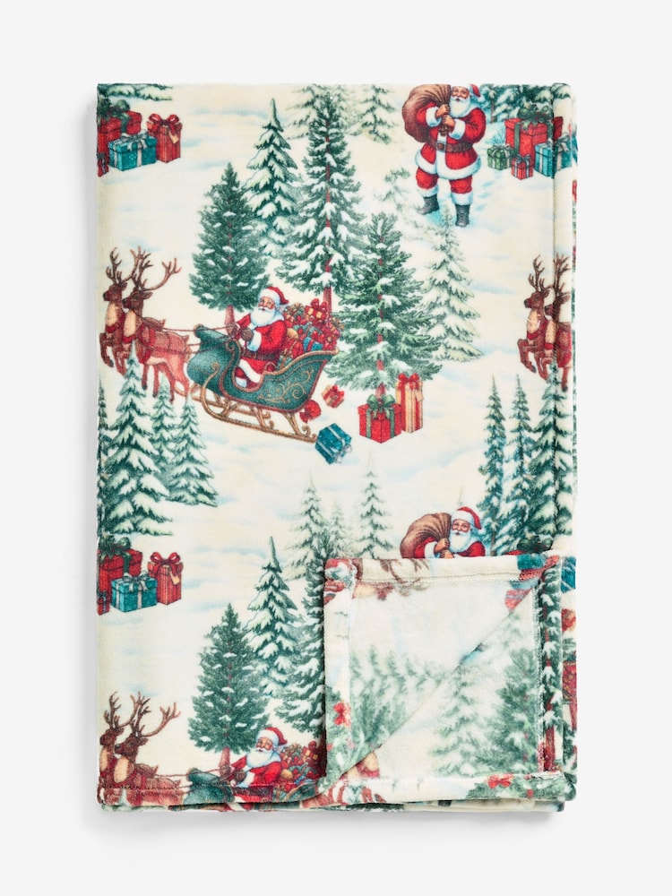 Red Christmas Santa Cosy Fleece Throw - Image 2 of 3 Red Christmas Santa Cosy Fleece Throw - Image 2 of 3