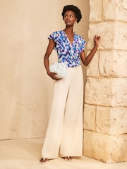 Love & Roses Blue Abstract Flutter Sleeve Blouse - Image 3 of 4