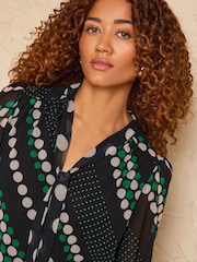 Love & Roses Black Multi Spot Long Sleeve Pussybow Blouse - Image 2 of 4