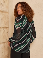 Love & Roses Black Multi Spot Long Sleeve Pussybow Blouse - Image 3 of 4