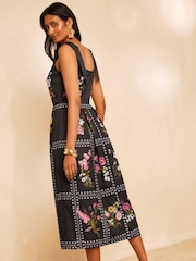 Love & Roses x RHS Black Floral Petite Bow Shoulder Tie Midi Dress - Image 4 of 4