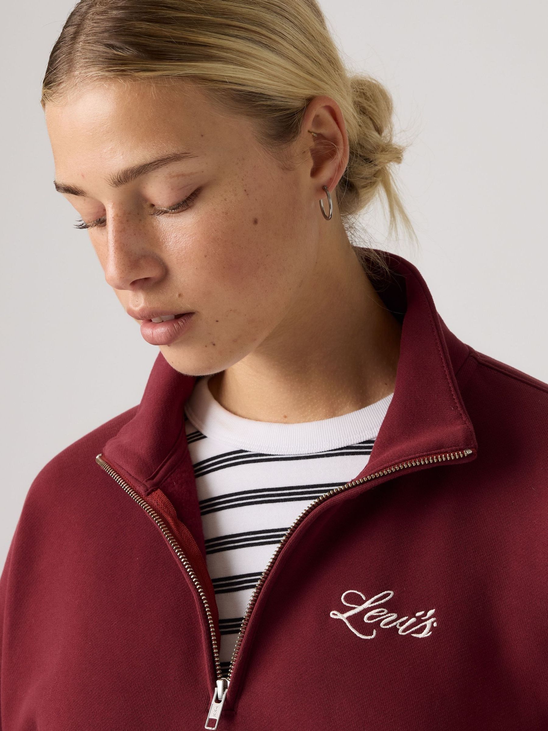 Levis Women's Red LEVI'S Swirl 1/4 Zip Sweatshirt in Size L, JD Sports - Image 3