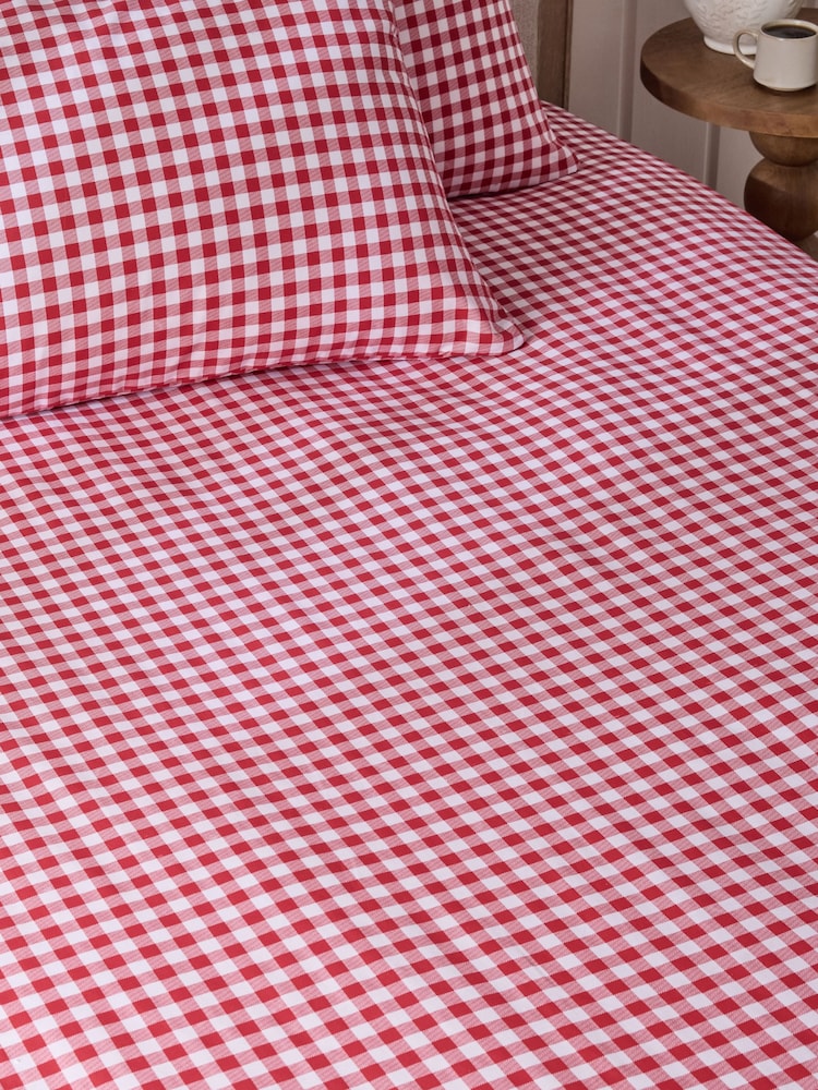 Red Gingham Fitted Sheet and Pillowcase Set - Image 1 of 2 Red Gingham Fitted Sheet and Pillowcase Set - Image 1 of 2