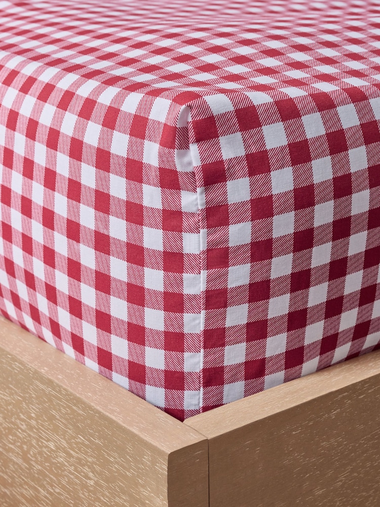 Red Gingham Fitted Sheet and Pillowcase Set - Image 2 of 2 Red Gingham Fitted Sheet and Pillowcase Set - Image 2 of 2
