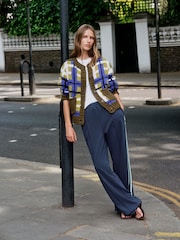 Green/Blue Check Hand Knit Chunky Cardigan With Pockets - Image 2 of 5