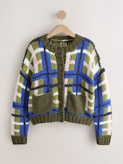Green/Blue Check Hand Knit Chunky Cardigan With Pockets - Image 6 of 8