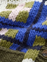 Green/Blue Check Hand Knit Chunky Cardigan With Pockets - Image 7 of 8