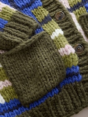 Green/Blue Check Hand Knit Chunky Cardigan With Pockets - Image 8 of 8