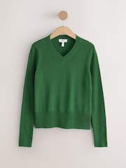 Forest Green Lightweight Merino Wool V-Neck Jumper - Image 4 of 6