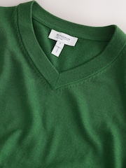 Forest Green Lightweight Merino Wool V-Neck Jumper - Image 5 of 6