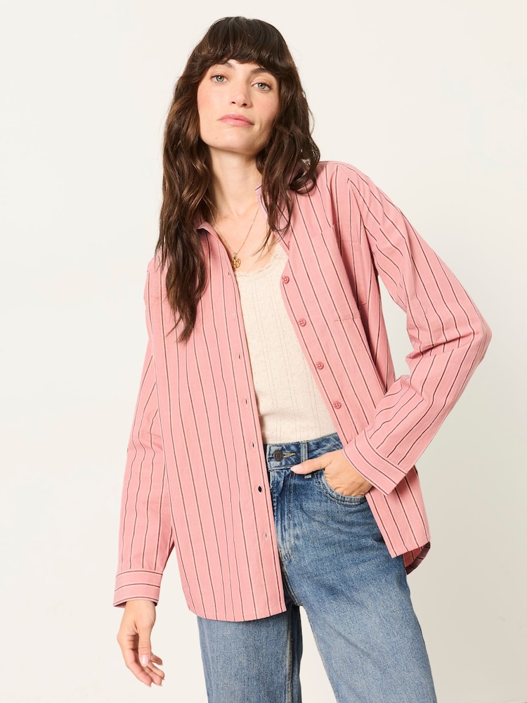 FatFace Bessie Pink Petite Stripe Shirt - Image 1 of 5