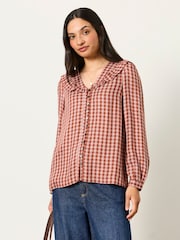 FatFace Alba Rose Pink Petite Gingham Blouse - Image 1 of 5