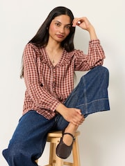 FatFace Alba Rose Pink Petite Gingham Blouse - Image 4 of 5